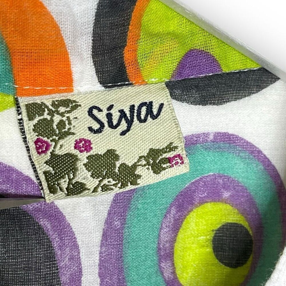 Siya White Colorful Floral Embroidered Cotton Blouse Tunic Top Women’s Large - Picture 7 of 11
